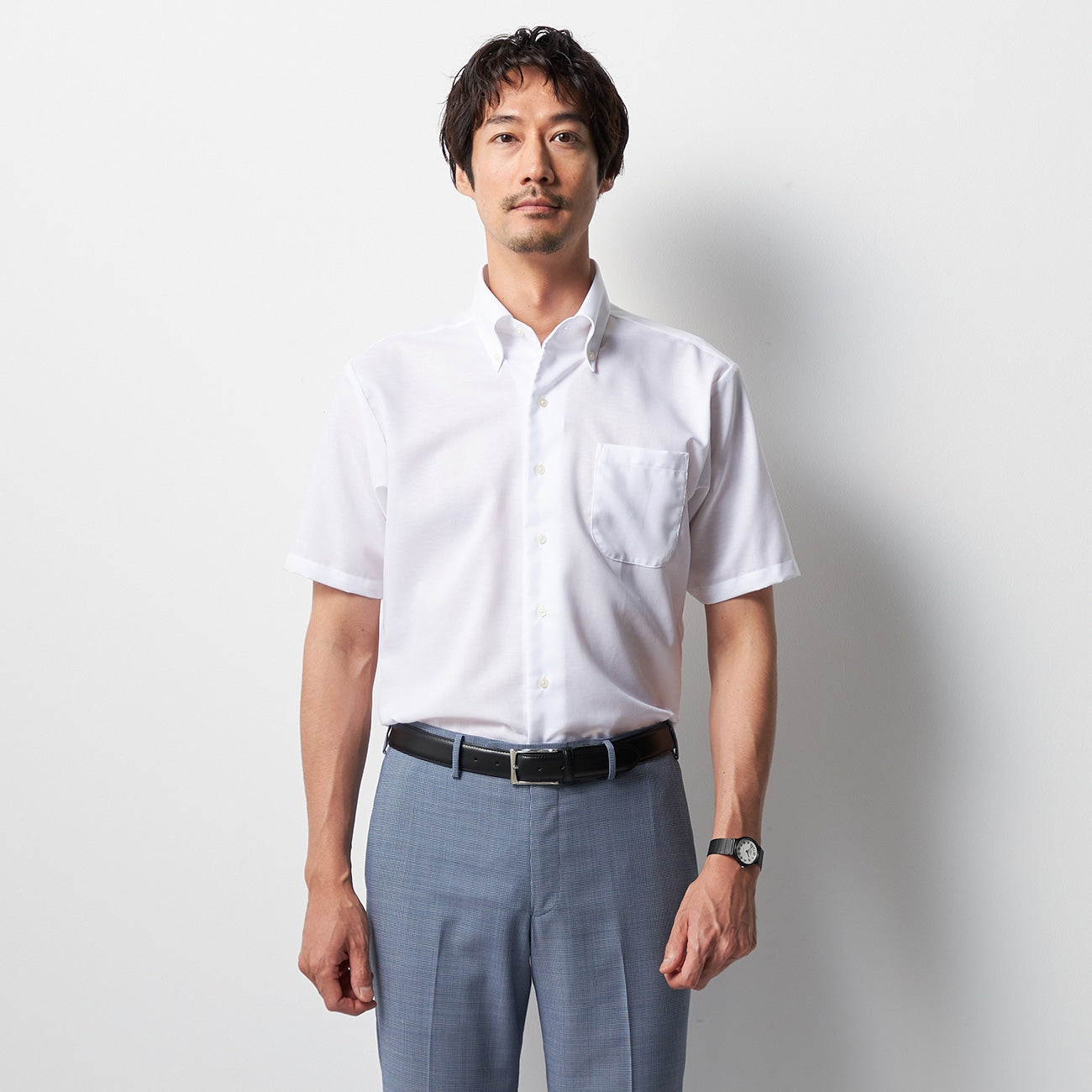 Super Cool免熨烫 亚麻棉钮扣领衬衫 - White_05