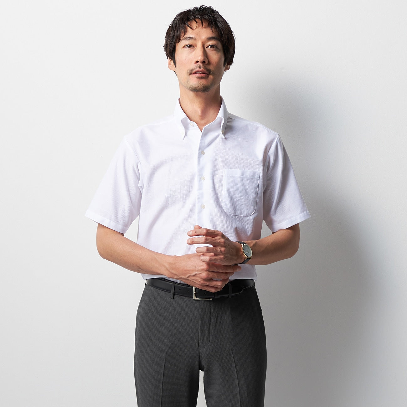 Super Cool Non-iron Button-down Short Sleeve Shirt - White_05