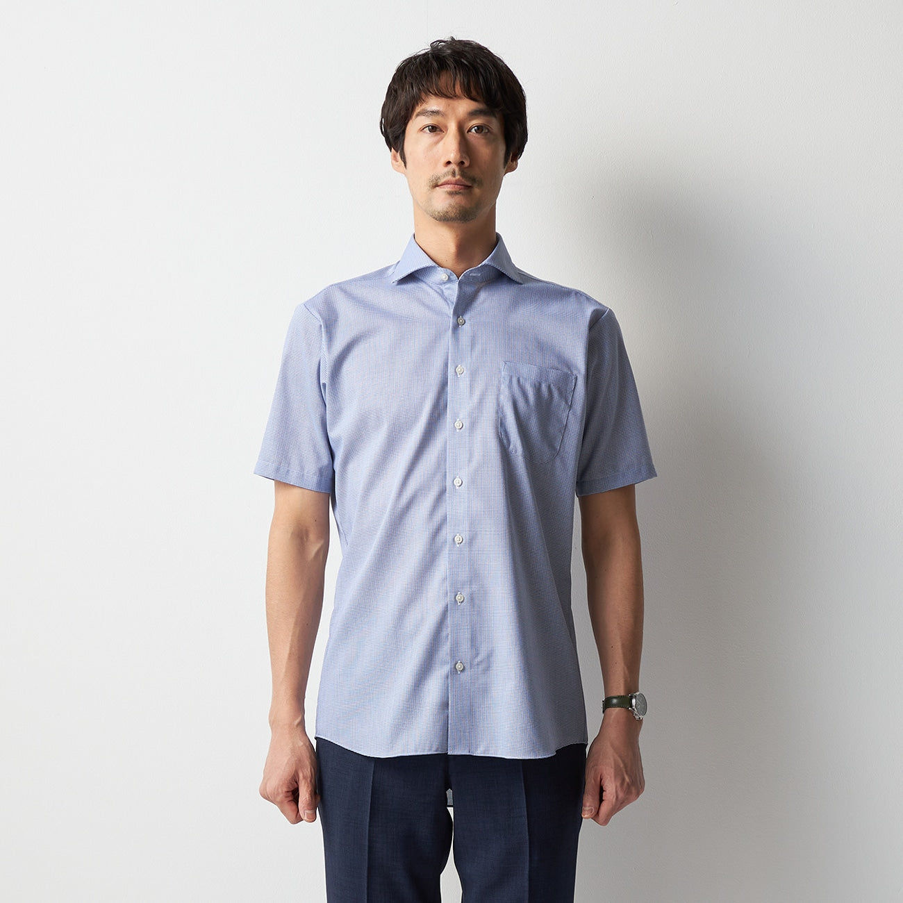 Super Cool Non-iron Cutaway Short Sleeve Shirt - Navy_08