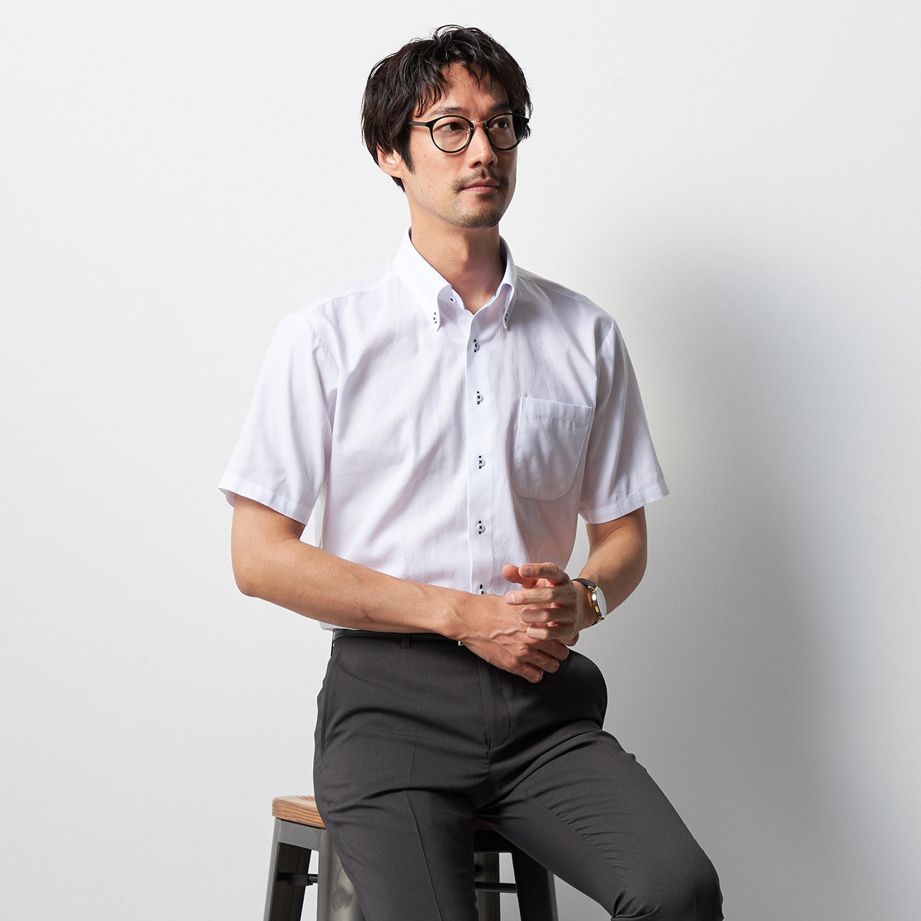 Super Cool Non-iron Cotton Button-down Short Sleeve Shirt - White_05