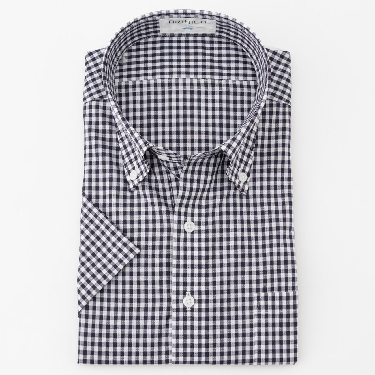 Super Cool Non-iron Cotton Short Sleeve Button-down Check Shirt - Navy_07
