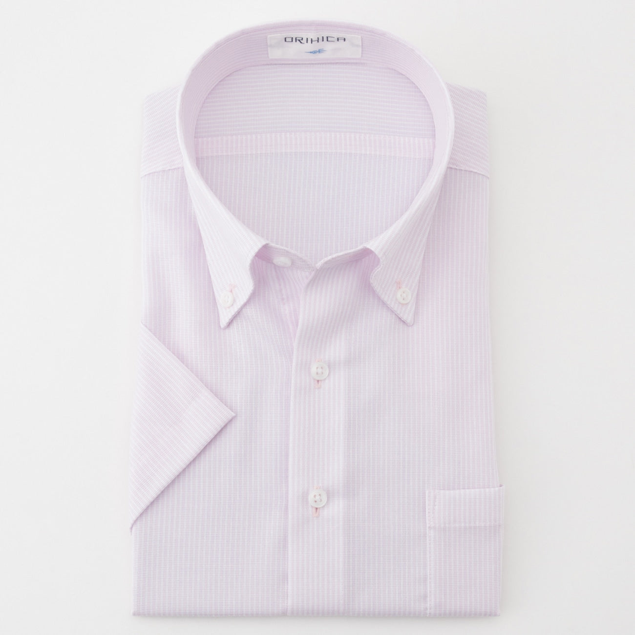 Super Cool Non-iron Cotton Short Sleeve Button-down Stripe Shirt - Pink_06