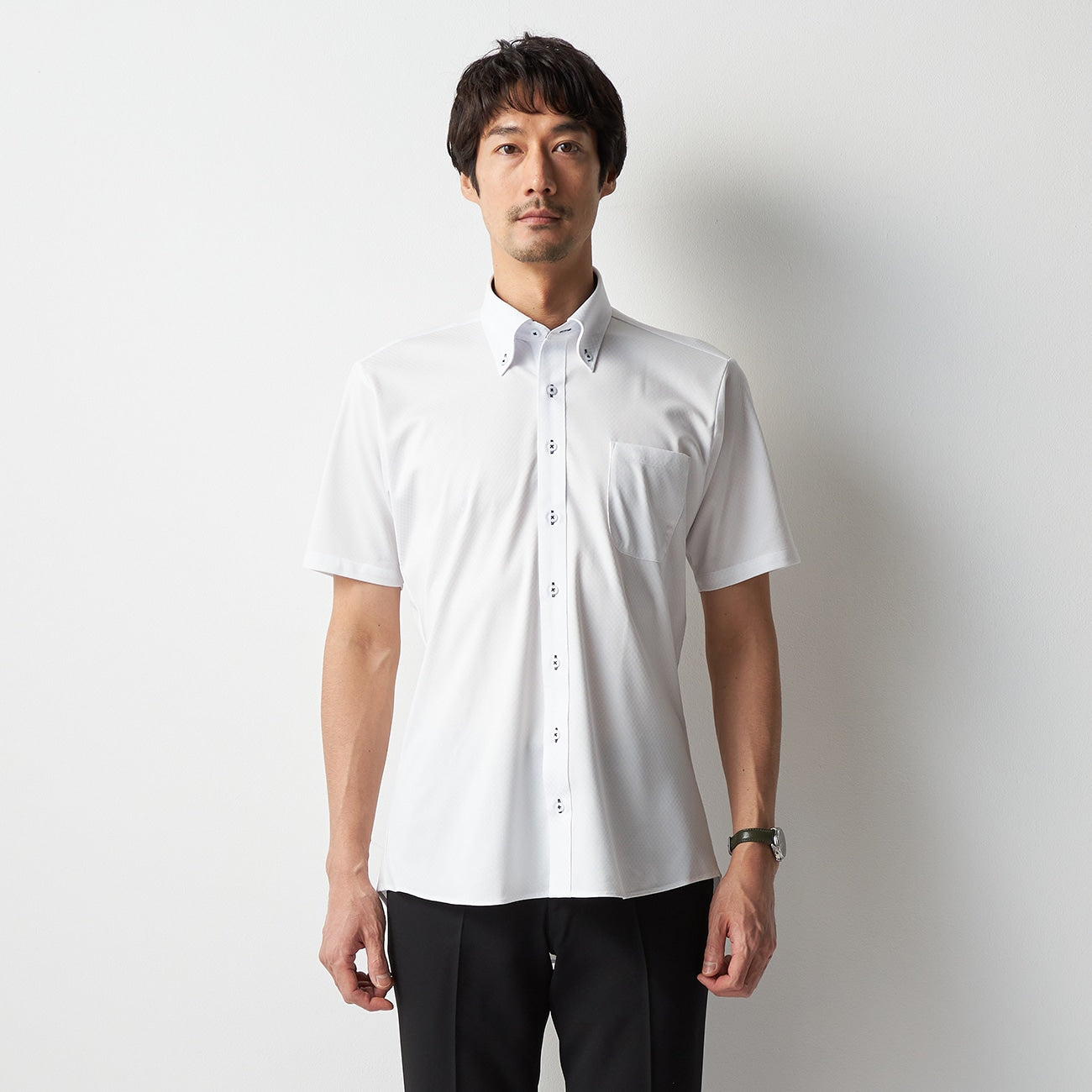 Super Cool Non-iron Button-down Short Sleeve Shirt - White_08