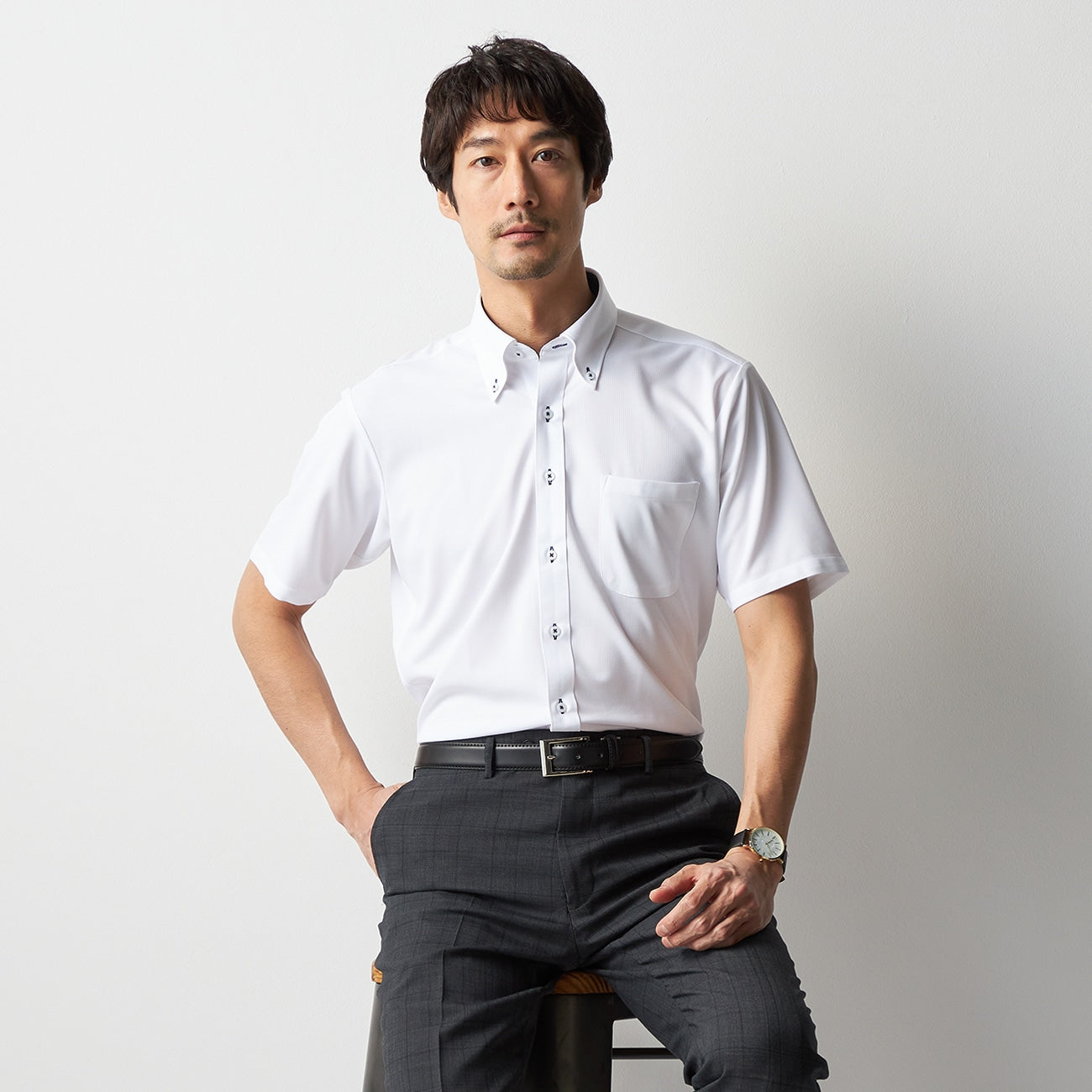 Super Non-iron Stretch Short Sleeve Button-down Shirt - White_07