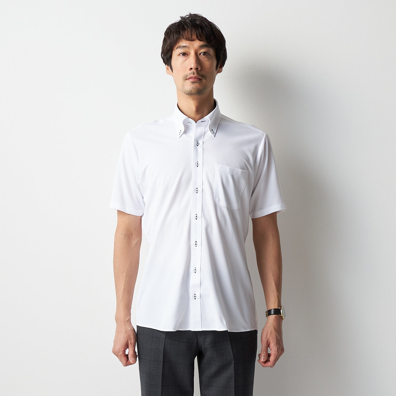 Super Non-iron Stretch Short Sleeve Button-down Shirt - White_08