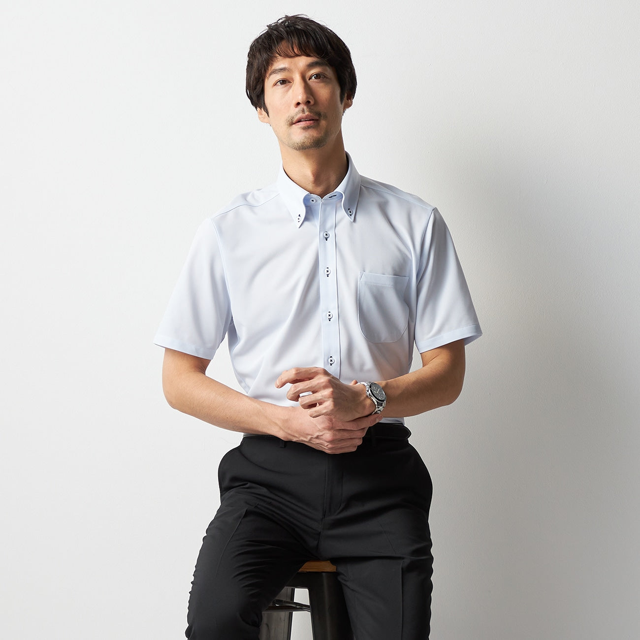Super Cool Non-iron Button-down Short Sleeve Stripe Shirt - Blue_07