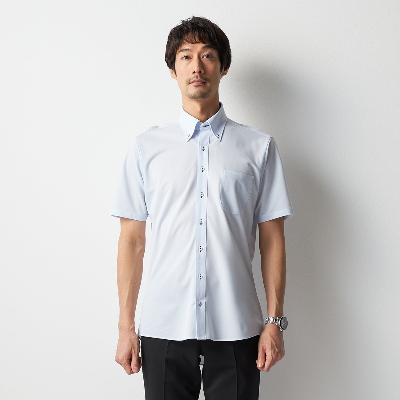 Super Cool Non-iron Button-down Short Sleeve Stripe Shirt - Blue_08
