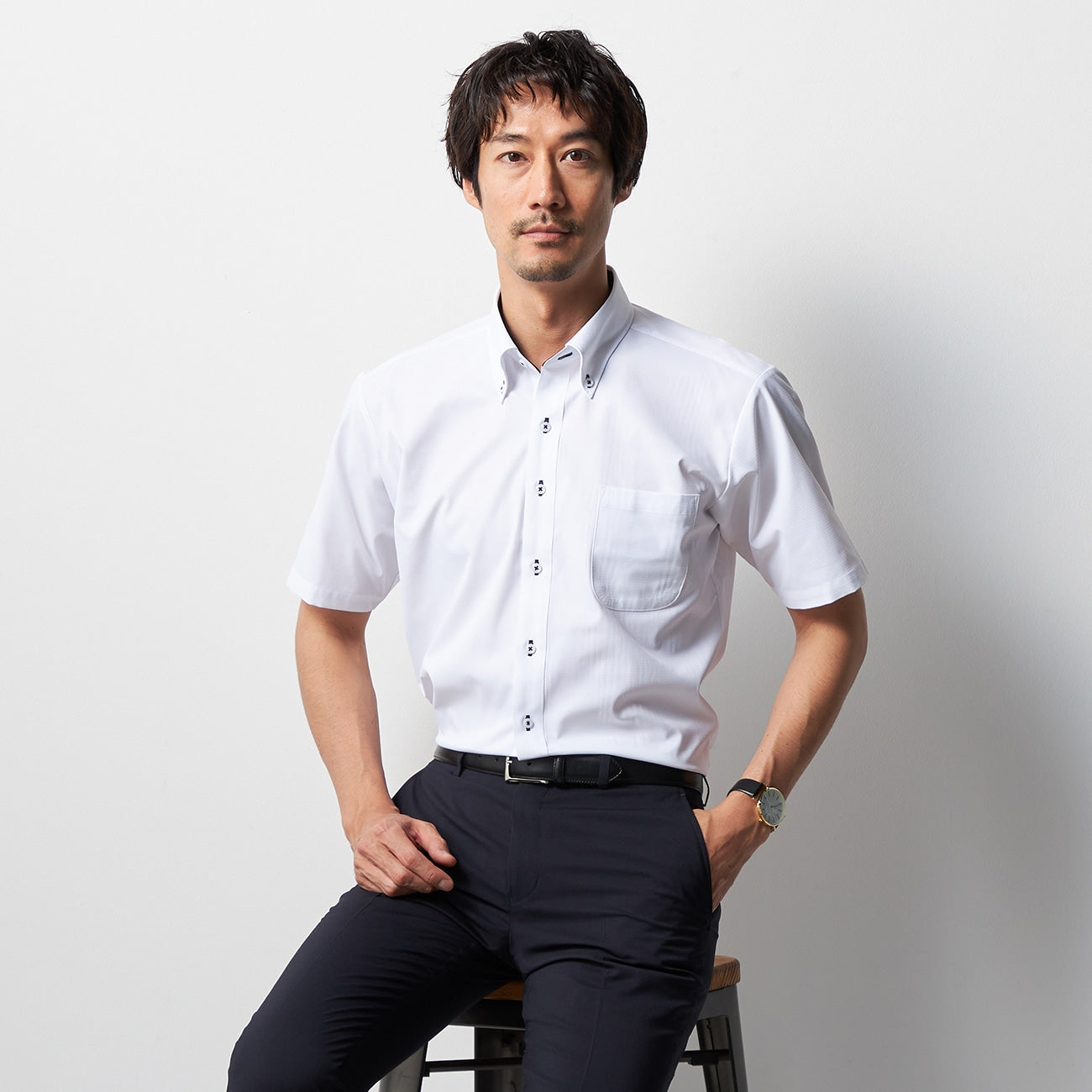 Super Cool Non-iron Button-down Short Sleeve Shirt - White_05