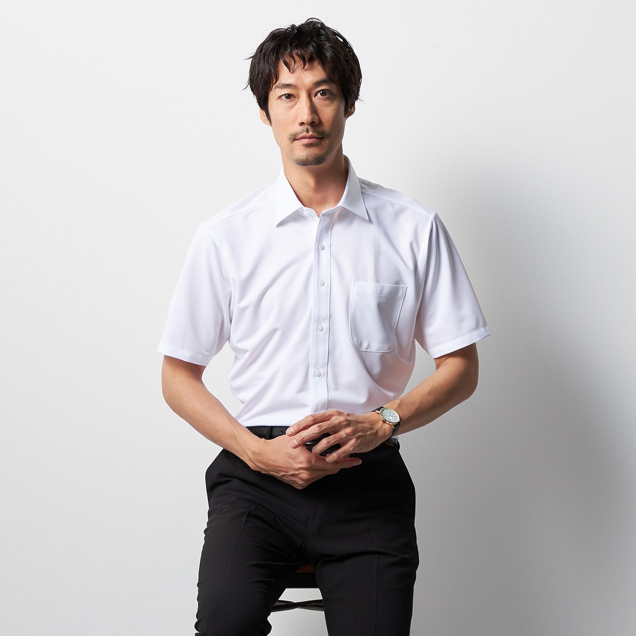Super Non-iron Stretch Spread Collor Short Sleeve Shirt - White_05