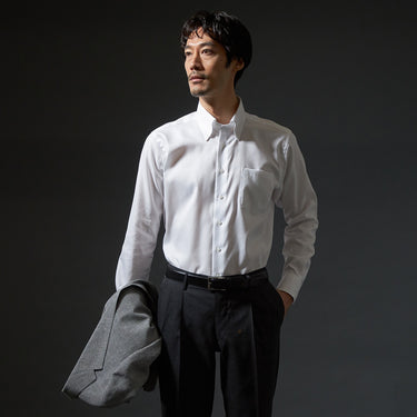 LUXE Line Cotton Button-down Shirt - White_09