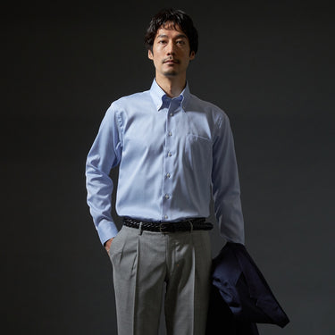 LUXE Line Cotton Button-down Shirt - Blue_08
