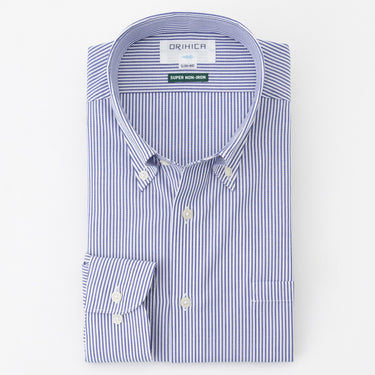 Super Non-iron Cotton Button-down Stripe Shirt - Blue_08