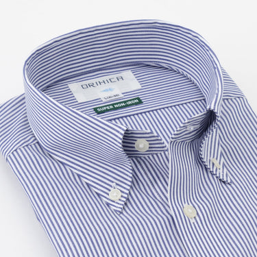 Super Non-iron Cotton Button-down Stripe Shirt - Blue_09