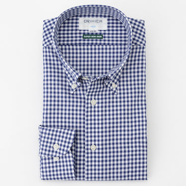 Super Non-iron Cotton Button-down Gingham Shirt - Navy_07