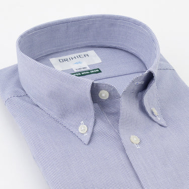 Super Non-iron Cotton Button-down Micro Check Shirt - Navy_08
