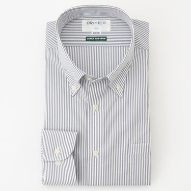 Super Non-iron Cotton Button-down Stripe Shirt - Gray_08