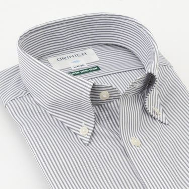 Super Non-iron Cotton Button-down Stripe Shirt - Gray_09