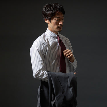 LUXE Line Cotton Tab Collar Stripe Shirt - Navy_09