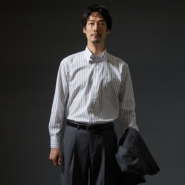 LUXE Line Cotton Tab Collar Stripe Shirt - Navy_10