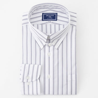 LUXE Line Cotton Tab Collar Stripe Shirt - Navy_11