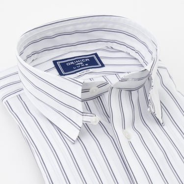 LUXE Line Cotton Tab Collar Stripe Shirt - Navy_12