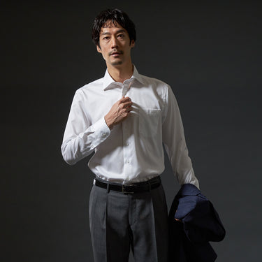 LUXE Line Cotton Spread Collar Shirt - White_08