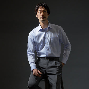 LUXE Line Cotton Spread Collar Shirt - Blue_08