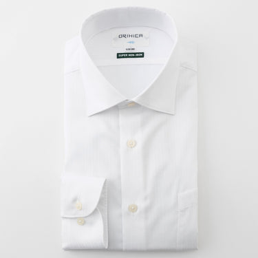 Super Non-iron Cotton Spread Collar Stripe Shirt - White_12
