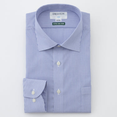 Super Non-iron Cotton Spread Collar Stripe Shirt - Blue_10