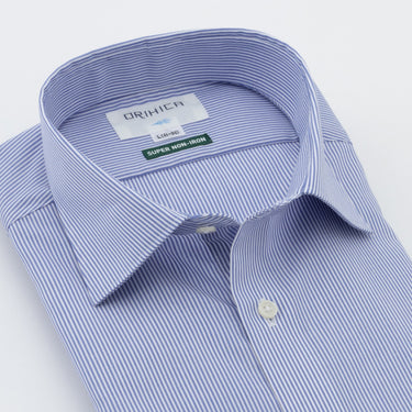 Super Non-iron Cotton Spread Collar Stripe Shirt - Blue_11