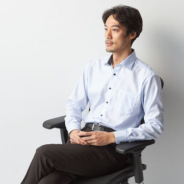 Super Non-iron Cotton Spread Collar Shirt - Blue_11