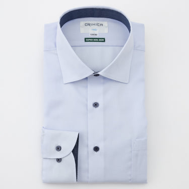 Super Non-iron Cotton Spread Collar Shirt - Blue_14