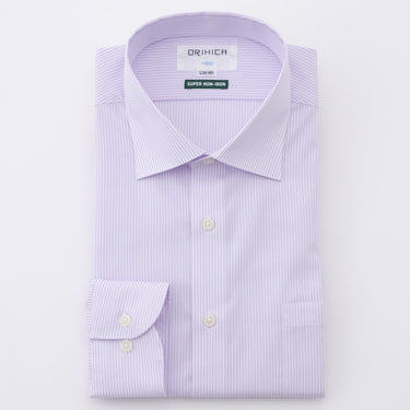 Super Non-iron Cotton Spread Collar Stripe Shirt - Purple_08