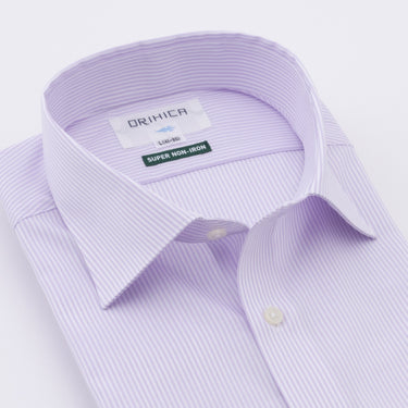 Super Non-iron Cotton Spread Collar Stripe Shirt - Purple_09