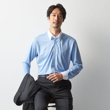 Super Non-iron Stretch Contrast Button-down Shirt - Blue_07