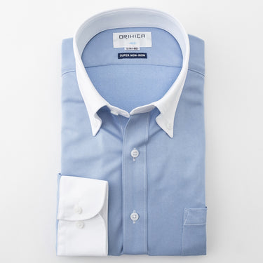 Super Non-iron Stretch Contrast Button-down Shirt - Blue_08