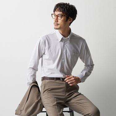 Super Non-iron Stretch Button-down Stripe Shirt - Beige_07