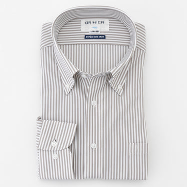 Super Non-iron Stretch Button-down Stripe Shirt - Beige_08