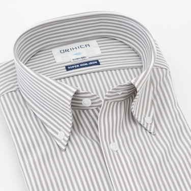 Super Non-iron Stretch Button-down Stripe Shirt - Beige_09