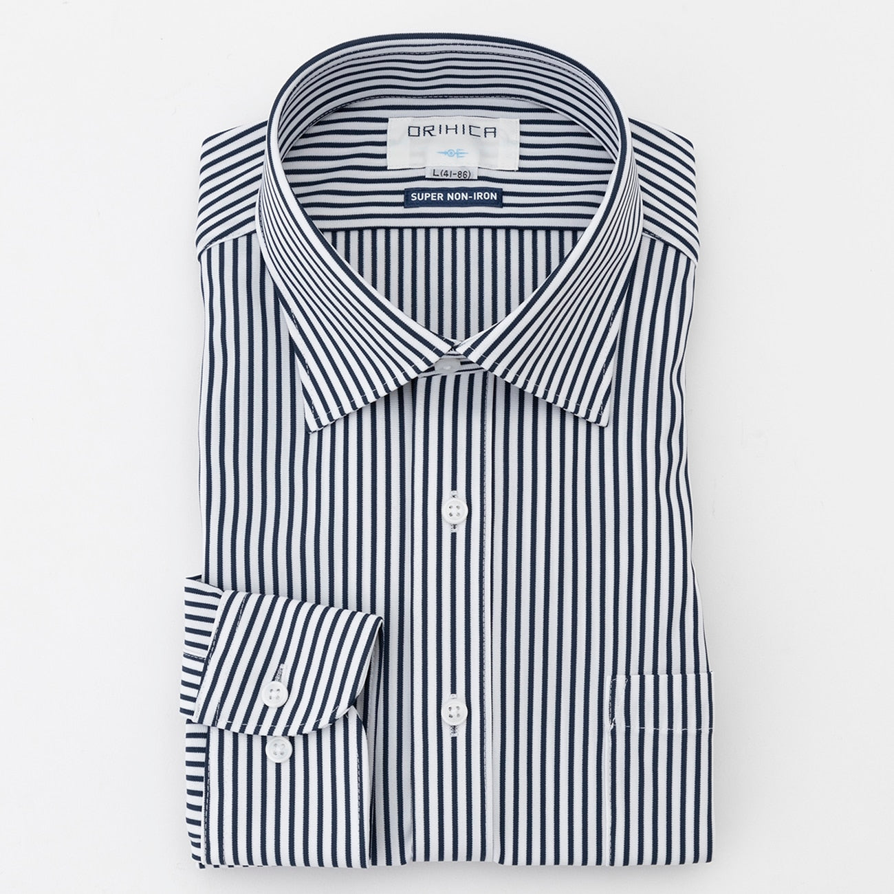 Super Non-iron Cotton Spread Collar Stripe Shirt - Navy_08