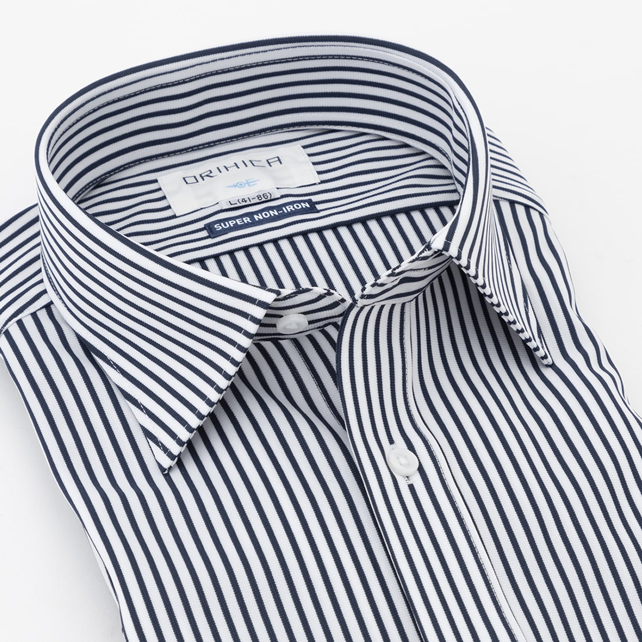 Super Non-iron Cotton Spread Collar Stripe Shirt - Navy_09