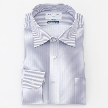 Super Non-iron Stretch Spread Collar Stripe Shirt - Navy_09