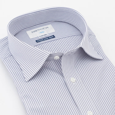 Super Non-iron Stretch Spread Collar Stripe Shirt - Navy_10