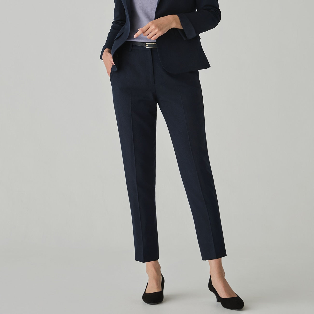 Washable Stretch Pinhead Cropped Pants - Navy_14