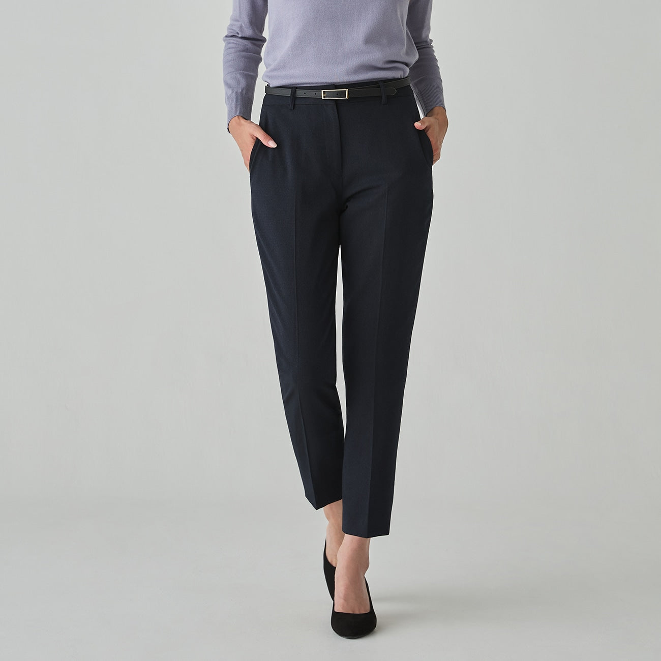 Washable Stretch Pinhead Cropped Pants - Navy_17