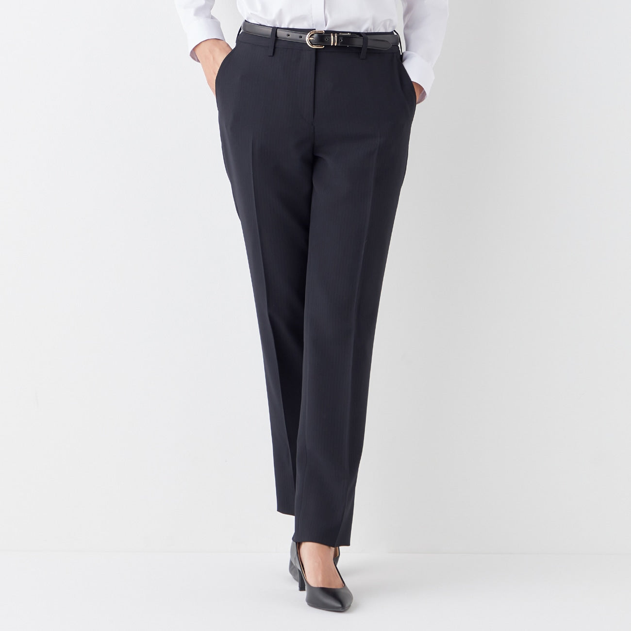 Washable Stretch Shadow Stripe Tapered Pants - Navy_16