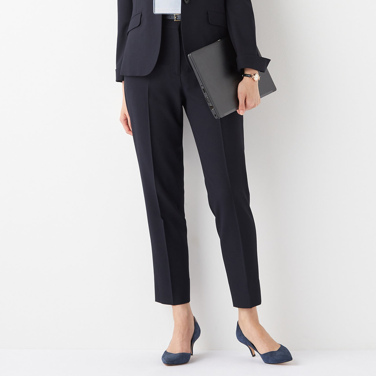 Shadow Check Cropped Pants - Navy_22