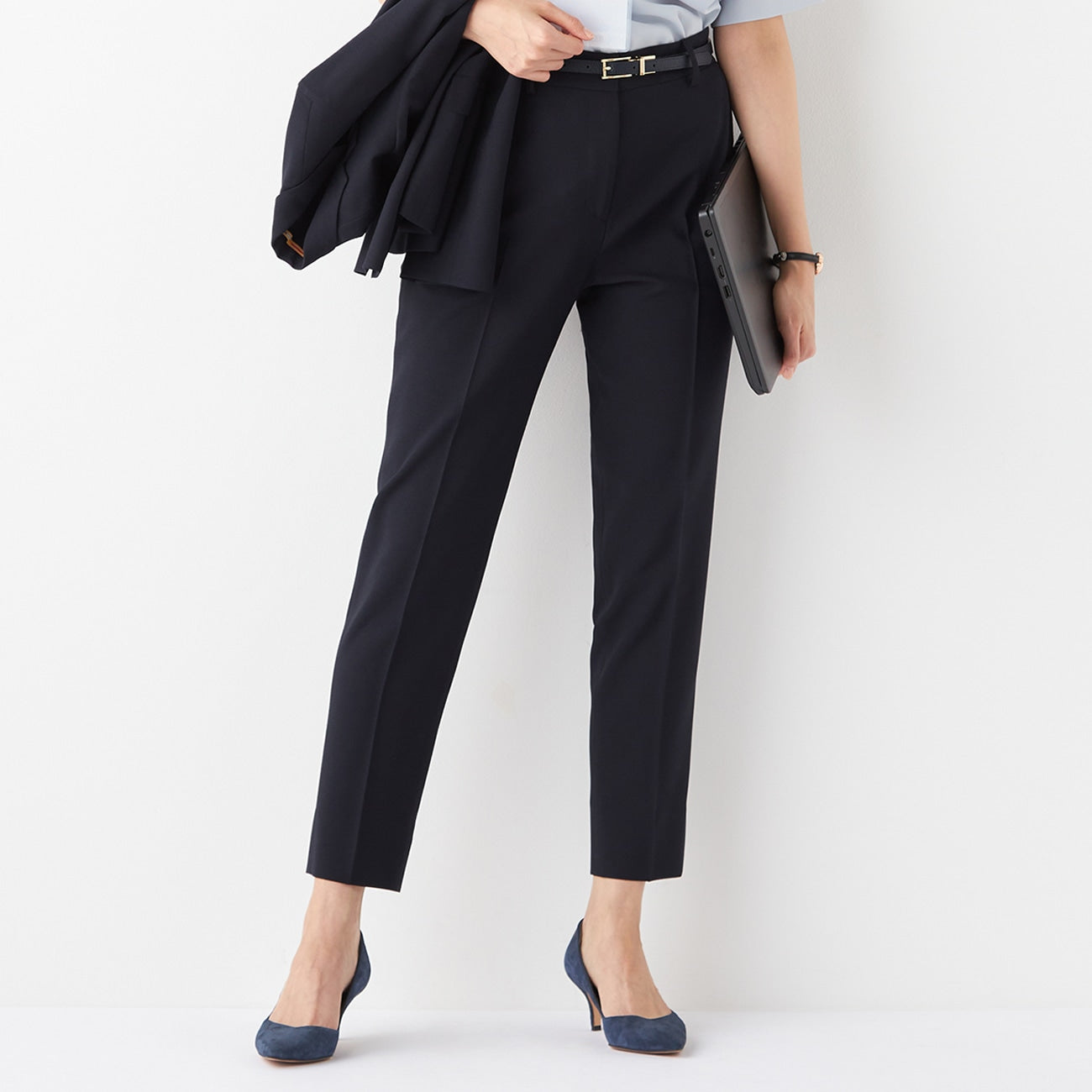 Shadow Check Cropped Pants - Navy_23
