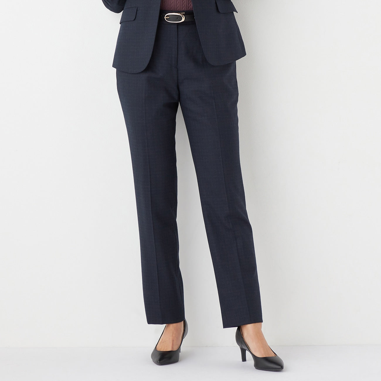 Washable Stretch Wool Milled Check Tapered Pants - Navy_15