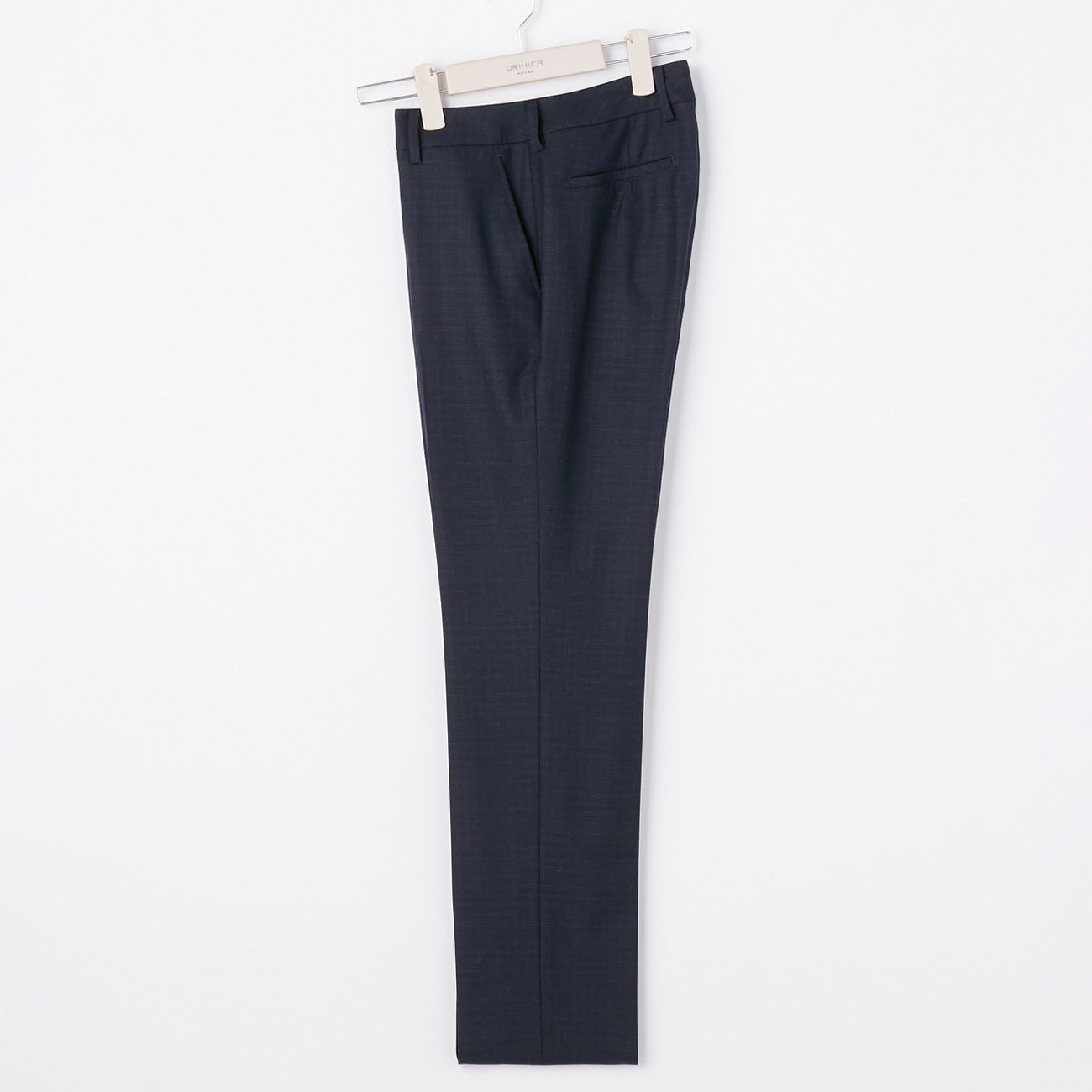 Washable Stretch Wool Milled Check Tapered Pants - Navy_17